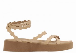 Beige Ancient Greek Sandals Aspis Leather Women Platform Sandals | YIO6893XY