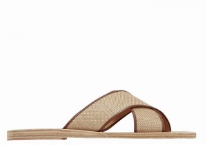 Beige Brown Ancient Greek Sandals Thais Women Slide Sandals | ZYO6340CE