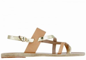 Beige Gold White Ancient Greek Sandals Alethea Leather Women Back-Strap Sandals | SJS3645HT