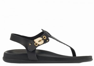 Black Ancient Greek Sandals Alki Flip Flop Women Back-Strap Sandals | NTP2817CH