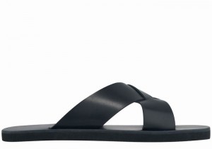 Black Ancient Greek Sandals Bios Men Slide Sandals | MKG6049DB