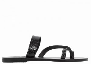 Black Ancient Greek Sandals Daphnae Women Slide Sandals | RAU6463ML