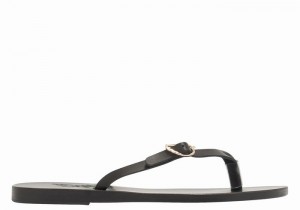 Black Ancient Greek Sandals Dihalo Leather Women Flip Flops | TEW3175ER