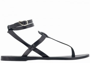 Black Ancient Greek Sandals Estia Leather Women Ankle Strap Sandals | BSA507SY