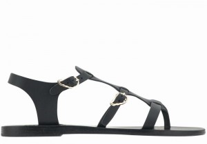 Black Ancient Greek Sandals Grace Kelly Leather Women Casual Sandals | WIG9457NJ