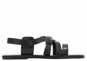 Black Ancient Greek Sandals Hercules Leather Men Casual Sandals | VOV9212WJ