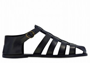 Black Ancient Greek Sandals Homer Leather Men Fisherman Sandals | HPG96100RC