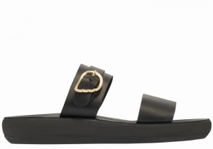 Black Ancient Greek Sandals Preveza Comfort Women Slide Sandals | PBQ4255JB