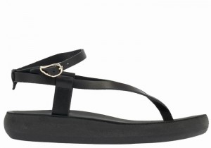 Black Ancient Greek Sandals Salomi Comfort Women Ankle Strap Sandals | RVB3025XT