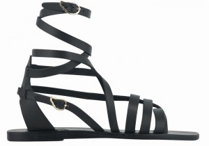 Black Ancient Greek Sandals Satira Leather Women Gladiator Sandals | ZDD6620OF