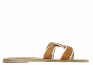 Brown White Ancient Greek Sandals Desmos Women Slide Sandals | GEN1245CA