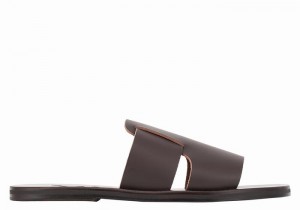 Chocolate Ancient Greek Sandals Miltiadis Leather Men Slide Sandals | PEP298IZ