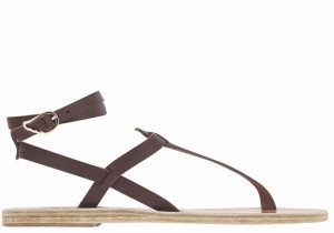 Coffee Ancient Greek Sandals Estia Leather Women Ankle Strap Sandals | VOO2216PH