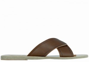 Dark Brown Ancient Greek Sandals Thais Women Slide Sandals | ZGU5932TY