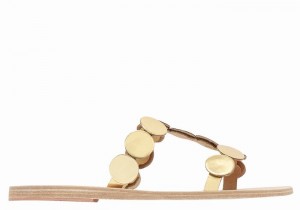 Gold Ancient Greek Sandals Uranos Leather Women Slide Sandals | UQF887PE