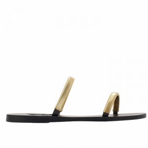 Gold Black Ancient Greek Sandals Saita Women Slide Sandals | XFC4134YC