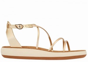 Gold White Ancient Greek Sandals Anastasia Comfort Women Ankle Strap Sandals | BBD4963WF