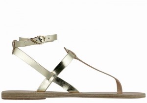 Gold White Ancient Greek Sandals Estia Leather Women Ankle Strap Sandals | KWT6635ZH