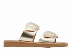 Gold White Ancient Greek Sandals Iaso Women Slide Sandals | NSM187DW