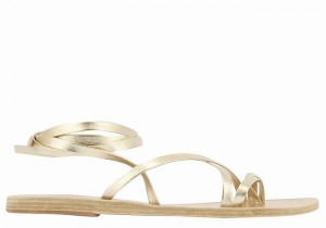 Gold White Ancient Greek Sandals Morfi Leather Women Gladiator Sandals | BOK929KC