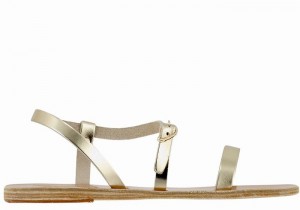 Gold White Ancient Greek Sandals Niove Leather Women Back-Strap Sandals | MYH8236BX