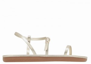 Gold White Ancient Greek Sandals Niove Women Back-Strap Sandals | OZO441FA