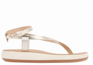 Gold White Ancient Greek Sandals Salomi Comfort Women Ankle Strap Sandals | TVT4796PH
