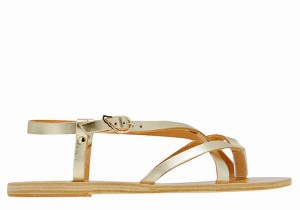 Gold White Ancient Greek Sandals Semele Leather Women Back-Strap Sandals | ZBL7126OR