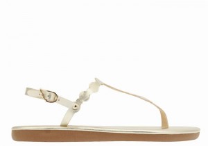 Gold White Ancient Greek Sandals Velos Flip Flop Women Back-Strap Sandals | KMS5691XL