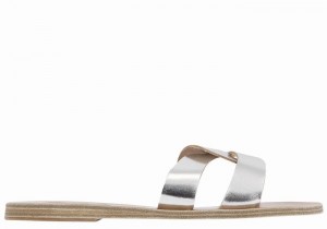 Silver Ancient Greek Sandals Desmos Women Slide Sandals | PSU9552OT