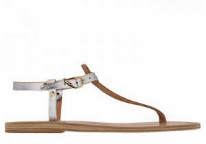 Silver Ancient Greek Sandals Lito Flip Flop Leather Women Back-Strap Sandals | ZSS923IJ