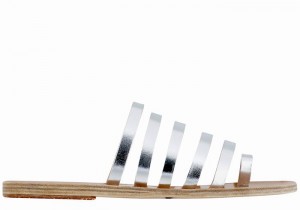 Silver Ancient Greek Sandals Niki Leather Women Toe-Post Sandals | MRB7675CQ