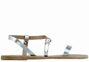 Silver Ancient Greek Sandals Niove Leather Women Back-Strap Sandals | MDY853HQ