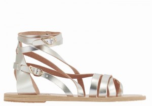 Silver Ancient Greek Sandals Satira Leather Women Gladiator Sandals | GRE9164AG