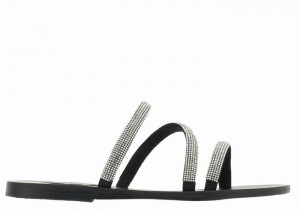Silver Black Ancient Greek Sandals Polytimi Diamante Women Slide Sandals | TED7375OZ