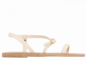 White Ancient Greek Sandals Niove Leather Women Back-Strap Sandals | FWD9722HP