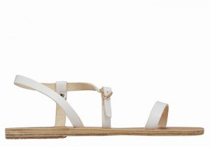 White Ancient Greek Sandals Niove Leather Women Back-Strap Sandals | DQW10090MR