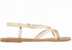 White Ancient Greek Sandals Semele Leather Women Back-Strap Sandals | ESP1181MH