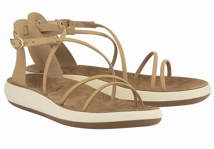 Beige Ancient Greek Sandals Anastasia Comfort Women Ankle Strap Sandals | PVA9610BI