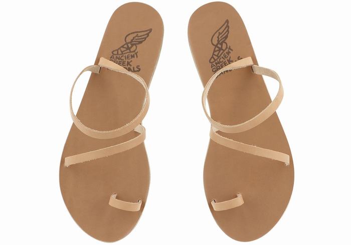 Beige Ancient Greek Sandals Apli Eleftheria Leather Women Toe-Post Sandals | FAP9563RN