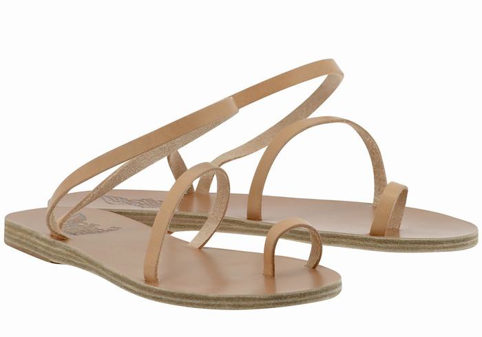 Beige Ancient Greek Sandals Apli Eleftheria Leather Women Toe-Post Sandals | FAP9563RN