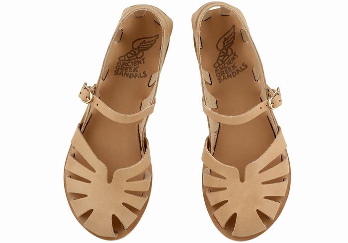 Beige Ancient Greek Sandals Apollonia Leather Women Fisherman Sandals | CNG5783BW