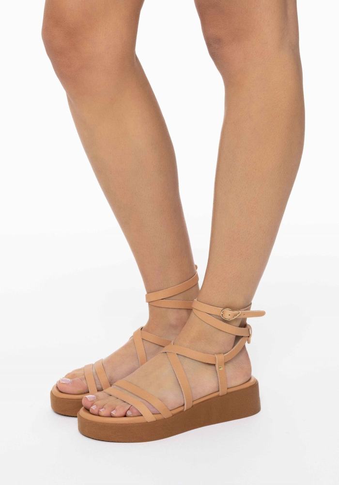 Beige Ancient Greek Sandals Aristea Leather Women Platform Sandals | HCS7447KV