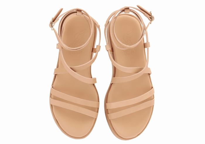 Beige Ancient Greek Sandals Aristea Leather Women Platform Sandals | HCS7447KV