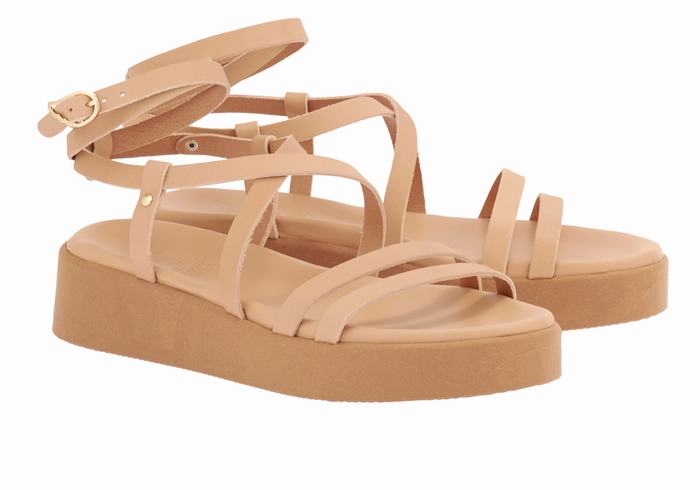 Beige Ancient Greek Sandals Aristea Leather Women Platform Sandals | HCS7447KV