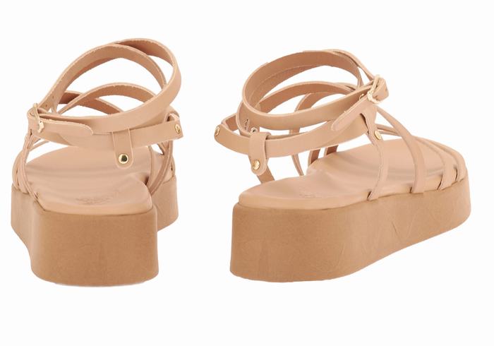 Beige Ancient Greek Sandals Aristea Leather Women Platform Sandals | HCS7447KV