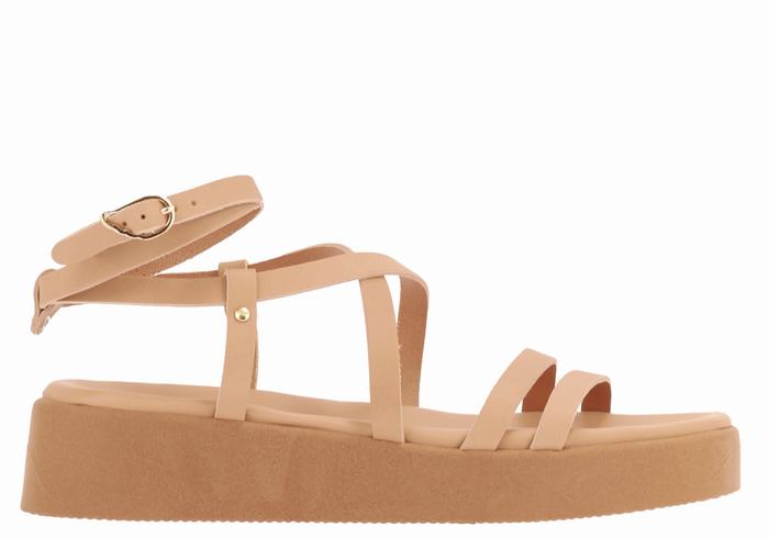 Beige Ancient Greek Sandals Aristea Leather Women Platform Sandals | HCS7447KV