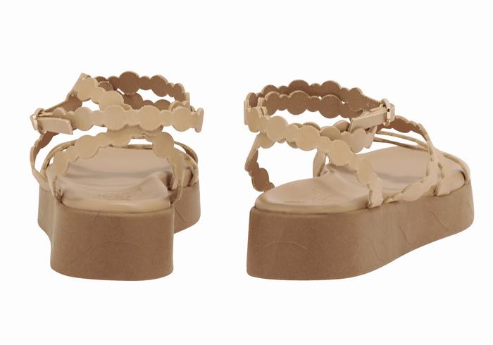 Beige Ancient Greek Sandals Aspis Leather Women Platform Sandals | YIO6893XY