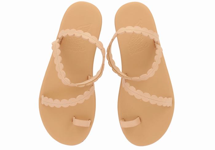 Beige Ancient Greek Sandals Aura Women Toe-Post Sandals | AXU5352NQ