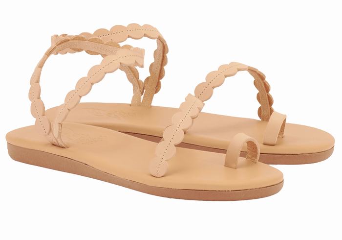 Beige Ancient Greek Sandals Aura Women Toe-Post Sandals | AXU5352NQ